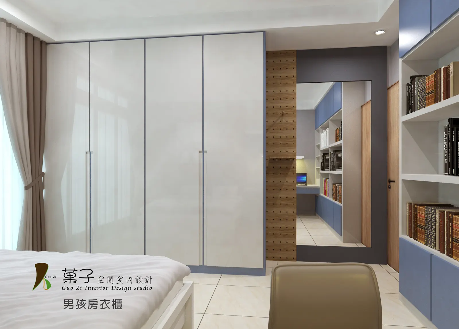 無印時尚百坪年輕宅－二樓男孩房衣櫃牆｜菓子空間室內設計住宅設計作品
