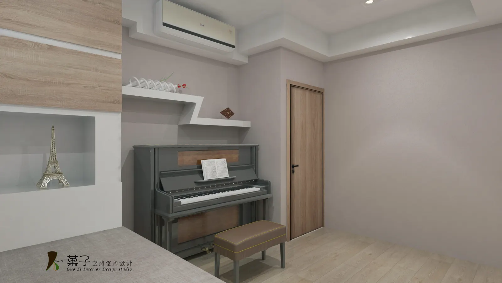 北歐風小豪宅－三樓鋼琴房 3D 示意｜菓子空間室內設計住宅設計作品