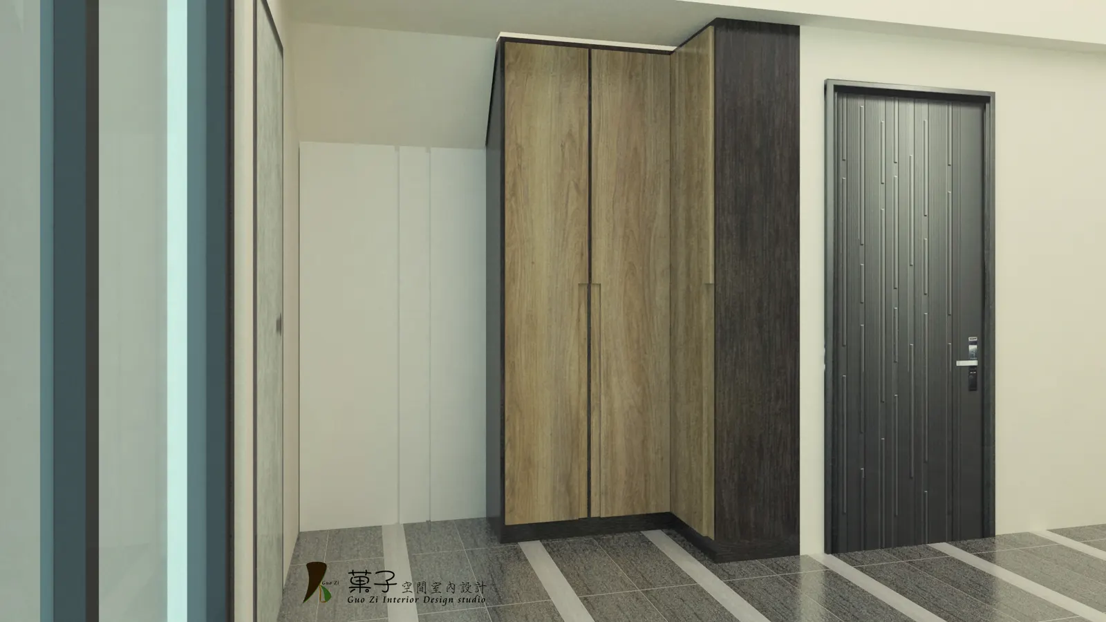 北歐風小豪宅－地下室玄關 3D 示意｜菓子空間室內設計住宅設計作品